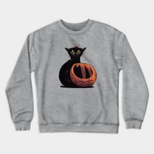 Scruffy black cat on a pumpkin Crewneck Sweatshirt